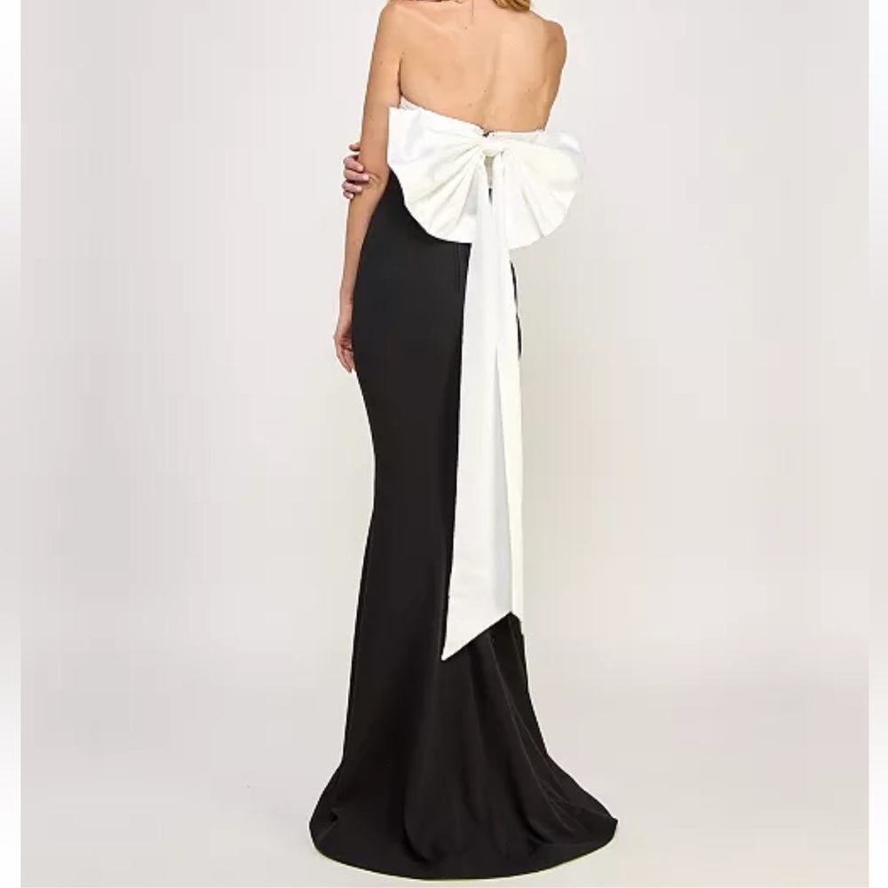 🆕🖤🤍City Studio Black & White Mermaid Gown Formal Evening Dress Size 5/6 - Picture 3 of 16